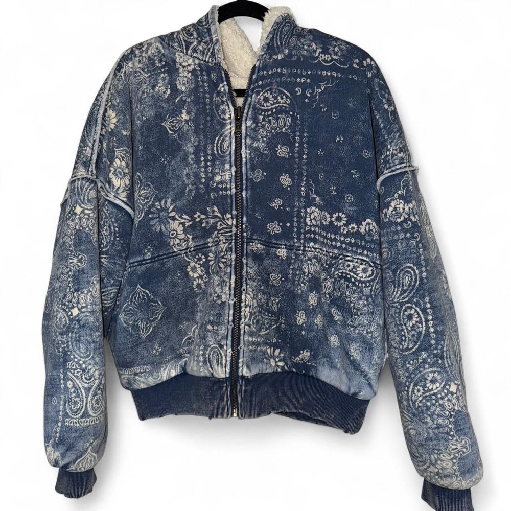 Free People “Billie” Paisley Sherpa Jacket Size Small
